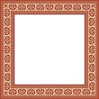 square gold with red ancient Russian ornament. Slavic rectangle, border, frame. Painting of royal chambers vector