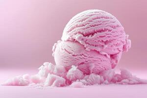 A pink ice cream scoop melting on a soft pink background photo