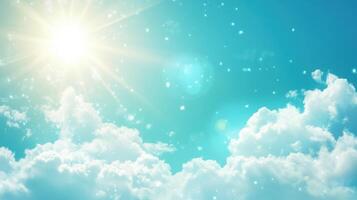 A bright sky with sunlight and fluffy clouds, evoking a serene and uplifting atmosphere photo