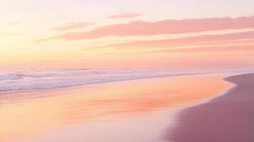 A serene beach scene at sunset, showcasing soft waves and pastel skies photo
