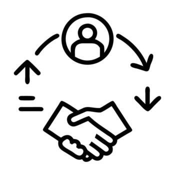 Customer referral program icon with handshake and arrow design isolated on white background vector