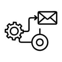 Marketing automation workflow icon with gear and email design on white background vector