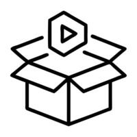 Product unboxing content icon with package and play button design isolated on white background vector