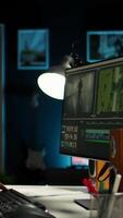 Vertical maker producing montage with artistic software for color adjustment, special effects in movie editing. Digital media illustrator developing transitions for cinematic production. Camera A. video