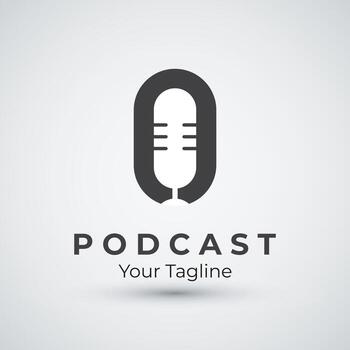 new podcast logo template design with modern trendy microphone audio Podcasts for studio interview multimedia and web design vector