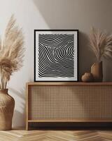 Abstract art print, modern lines, living room display photo