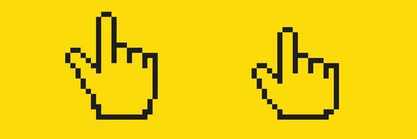 Pixel art hands pointing upward on yellow background vector