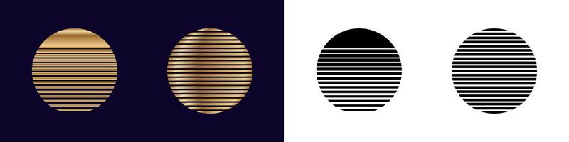 Oval patterns with stripes in gold and black on split background vector