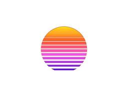 Retro sun circle with geometric style in bright eighties and nineties design vector