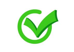 Green checkmark inside circle icon for approval and success vector