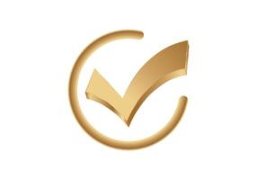 Golden checkbox icon with check mark for success and completion vector