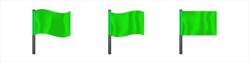 Three green flags on poles in different shapes and sizes vector