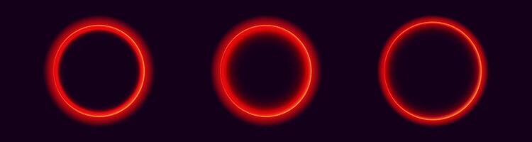 Glowing red neon circles on dark background in abstract pattern vector