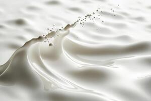Close-up of a creamy white liquid splashing, creating a wave-like texture with droplets. photo