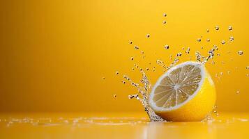 A lemon is being splashed with water photo