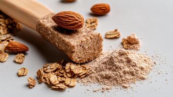 Healthy granola bar with almonds and oats photo