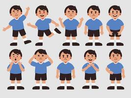 Cartoon Boy Demonstrating a Range of Emotions and Actions vector