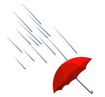 Bright red umbrella stands out against falling rain in a minimalistic illustration, capturing the essence of a rainy day experience vector