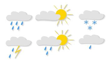 Weather symbols illustrating sun, rain, snow, and lightning in a simple style vector