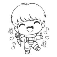 Boy enjoying music while singing, for coloring vector