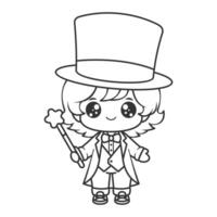 Little girl becomes a magician, for coloring vector
