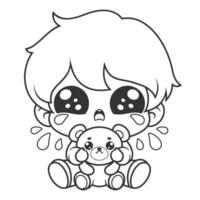 The boy is sad and crying, for coloring vector