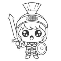 The children wore gladiator suits and helmets, for coloring vector