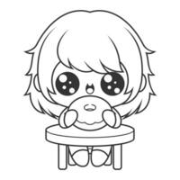 Little girl eating a donut, for coloring vector