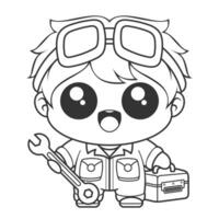 Boy becomes a mechanic and carries tools, for coloring vector