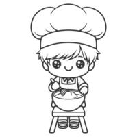 The boy is being a chef and making cake dough, for coloring vector