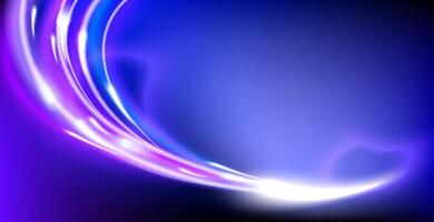 Futuristic Neon Swirls with Motion Effect.Abstract digital background featuring glowing purple and blue light streaks flowing across a dark gradient for banners,presentations,technology,digital. vector