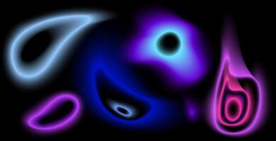 A collection of abstract glowing shapes in neon tones on a black . The smooth light effects futuristic and cyberpunk aesthetic elements for digital art, backgrounds,modern design. illustration vector