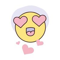 A happy emoticon with hearts for eyes and floating hearts around it. vector