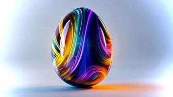 A mesmerizing egg-shaped object radiates vibrant colors, featuring swirling patterns that create a captivating visual effect. video
