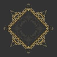 Golden Art Deco frame in hexagonal shape on dark background. Vintage retro Art Deco border design vector