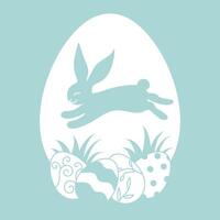 Cute Easter Bunny jumping over the painted eggs. Happy Easter Day. Hand drawn illustration vector