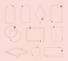 Celestial star frames set. Abstract geometric frames decorated with space sparkles and glints vector