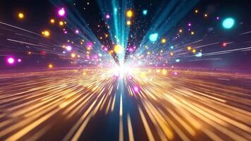 Bright colors and dynamic light rays burst outward, creating an energetic atmosphere filled with movement and depth. Crafted with high-resolution clarity. video
