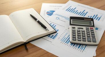 Analyzing Financial Data with Calculator, Notebook, and Business Charts photo