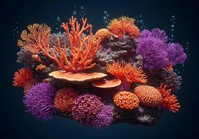 Vibrant Coral Reef Display with Clownfish and Diverse Marine Life photo