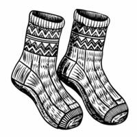 Hand Drawn Knitted Socks with Zigzag Pattern in Vintage Style vector