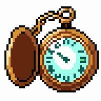 Retro Pixel Art Pocket Watch with Chain in 8 Bit Style Illustration vector