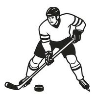 Hockey player poised for action with stick and puck, showcasing sport skill and athleticism vector