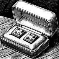 Vintage Cufflinks in Open Box Elegant Black and White Engraving vector