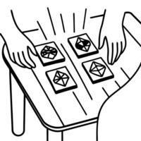hands over card game table with intricate design cards ready for play, strategy, fun, and social engagement vector