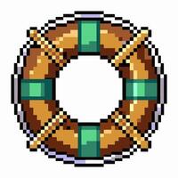 Retro Pixel Art Lifebuoy Icon with Crossed Oars vector