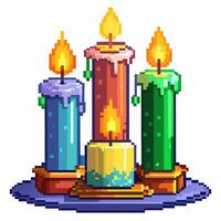 Retro Pixel Art Candles Colorful Retro Candle Design with Flickering Flames vector