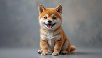 Smiling Puppy Sitting Looking at the Viewer with Joyful Expression photo
