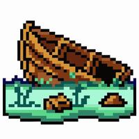 Retro Style Pixel Art Boat on Water with Rocks Illustration vector