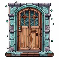 Vintage Wooden Door with Stone Frame in Rustic Pixel Art Style vector